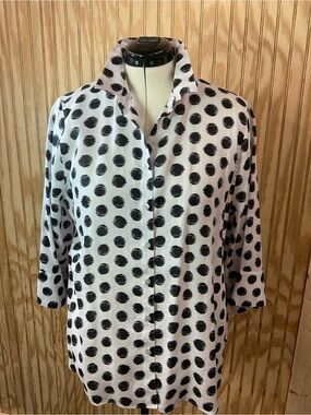 Chico's Linen with Black Brushstroke Polka Dots